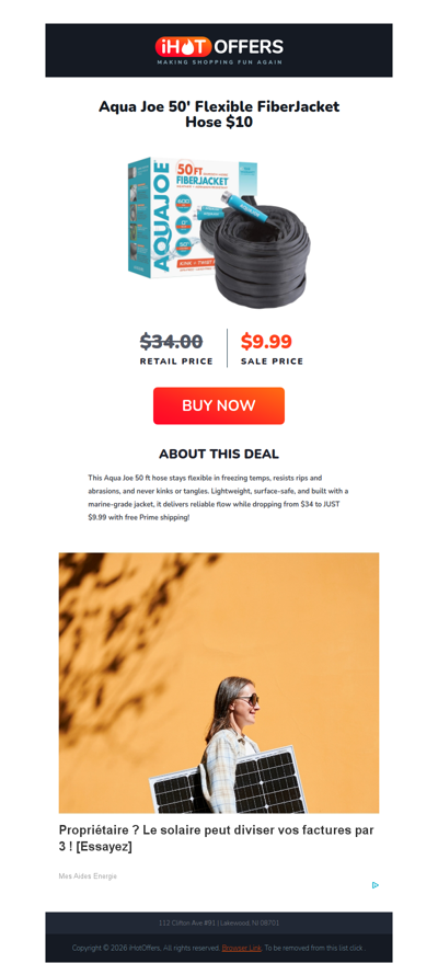 Aqua Joe 50' Flexible Hose - $10