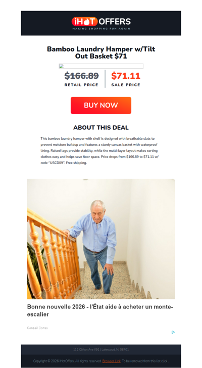 Bamboo Laundry Hamper w/Tilt Basket - $71