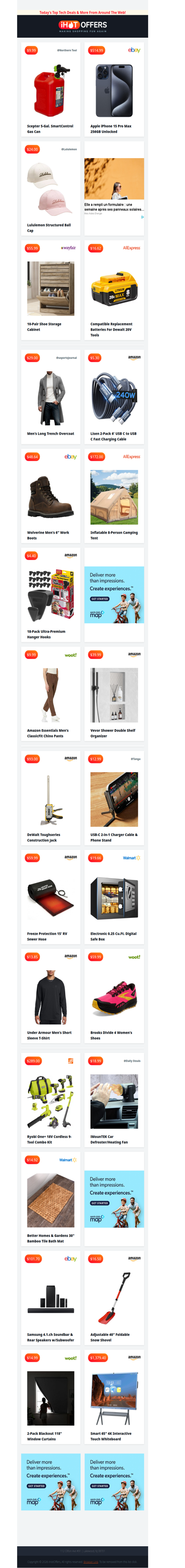 Lululemon Cap $24 • Gas Can $10 • iPhone 15 Pro Max $514 • Digital Safe $20 • 9 Ryobi 18V Tools $289 • Shower Shelf $39 • Shoe Cabinet $55