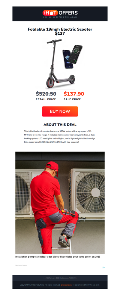 Foldable 19mph Electric Scooter - $137