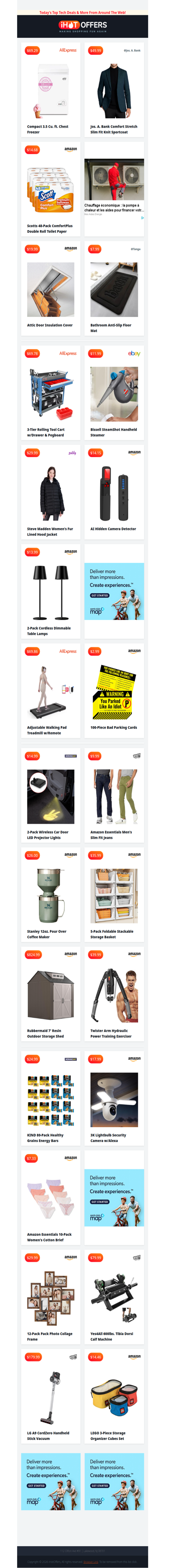 Chest Freezer $69 • Jos A Sportcoat $49 • Attic Insulation $20 • Mechanic Cart $69 • 2 Table Lamps $14 • Treadmill $69 • Bissell Steamer $12