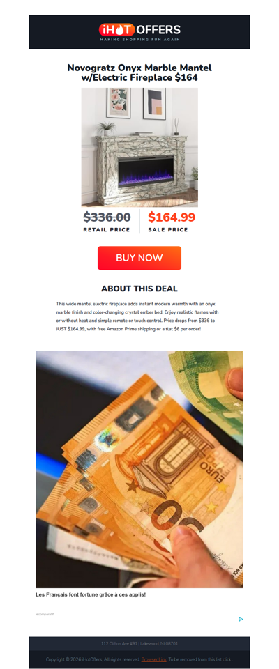 Onyx Marble Mantel eFireplace - $164