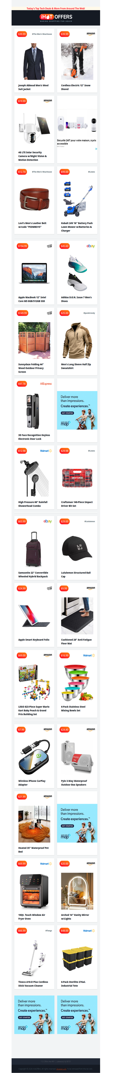 Levi's Belt $13 • Cordless Snow Shovel $39 • MacBook 12