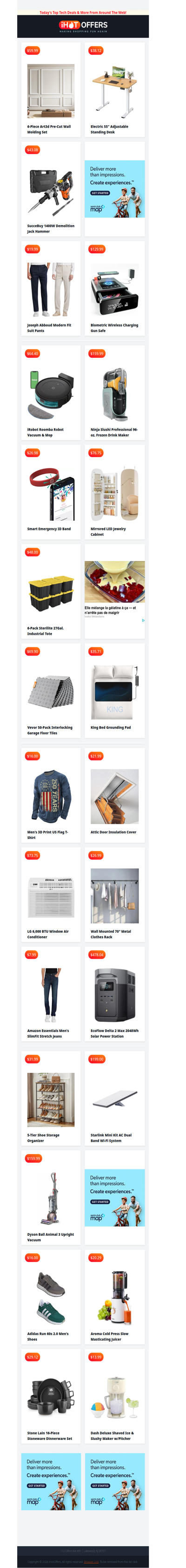 Power Stand Desk $38 • Wall Molding Set $59 • Jack Hammer $43 • Joseph Abboud Pants $20 • Gun Safe Clock $129 • iRobot Vac/Mop $64 • Ninja Slushi $159