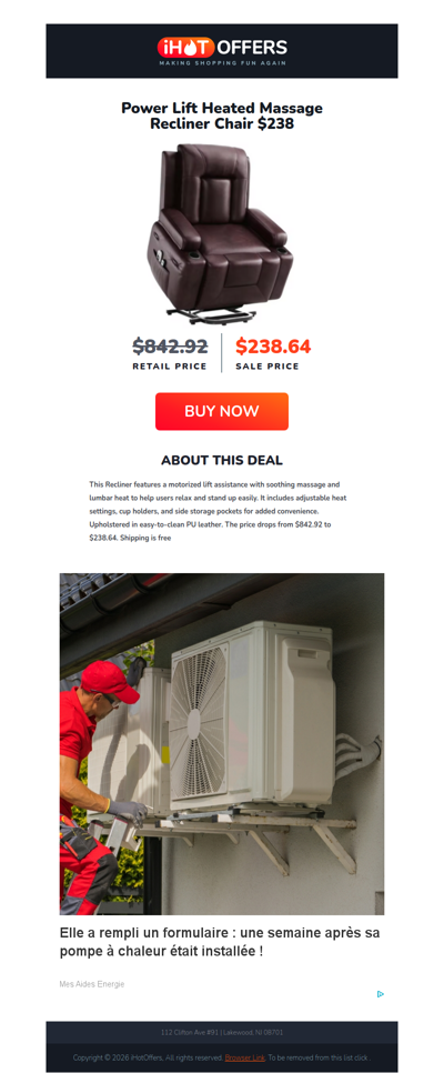 Power Lift Massage Recliner - $238