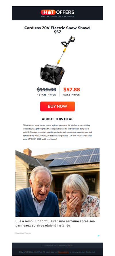 Cordless 20V Snow Shovel - $57