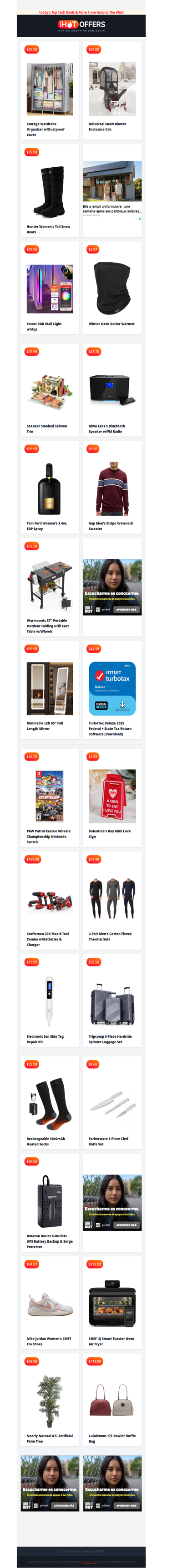 Snow Blower Cab $59 | Hunter Snow Boots $79 | Smart Wall Light $39 | Neck Gaiter $4 | Skin Tag Kit $20 | Heated Socks $22 | LED 65