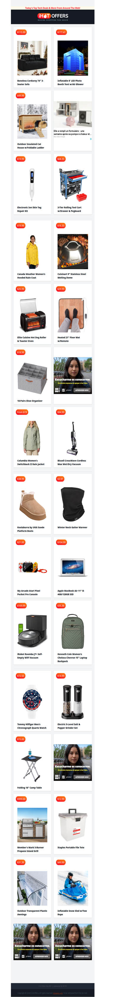 Corduroy Sofa $115 • Skin Tag Repair $20 • Tool Cart $68 • Heated Mat $29 • Canada Coat $20 • Outdoor Cat House $49 • MacBook Air $104 • Grill Island $999