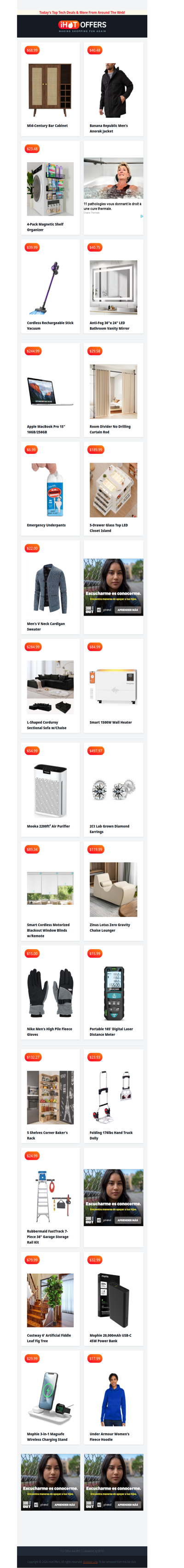 Bar Cabinet $68 • Banana Republic Jacket $40 • LED Vanity Mirror $40 • Emergency Underpants $7 • Closet Island $189 • Corduroy L-Sofa $284 • 2Ct Earrings $497