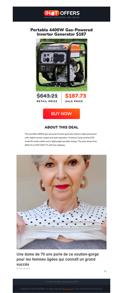 Gas 4400W Inverter Generator - $187