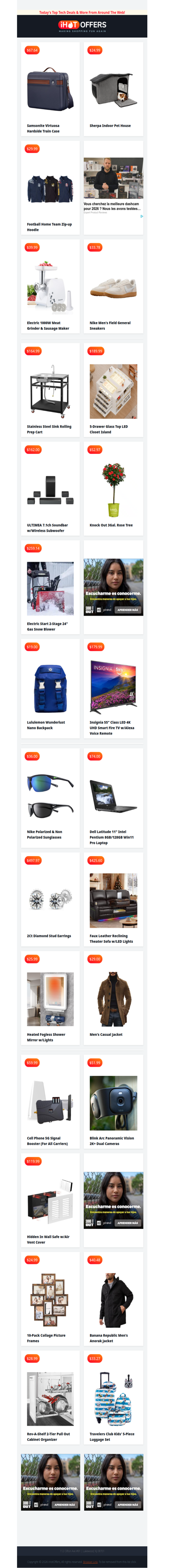 Samsonite Hardside $67 • Sherpa Pet House $24 • Football Hoodie $29 • Meat Grinder $39 • Nike Sneakers $33 • Sink Cart $164 • Closet Island $189