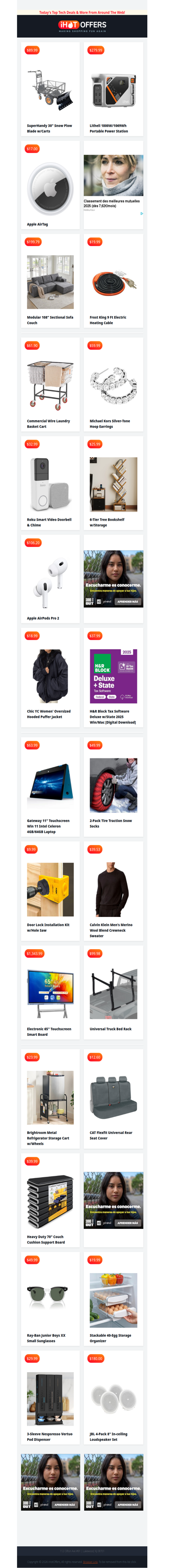 eSnow Plow Blade $89 • Apple AirTag $17 • Modular Sofa $199 • Electric Heating Cable $20 • MK Earrings $59 • Win 11 Touch Laptop $63 • Ray-Ban Sunglasses $49