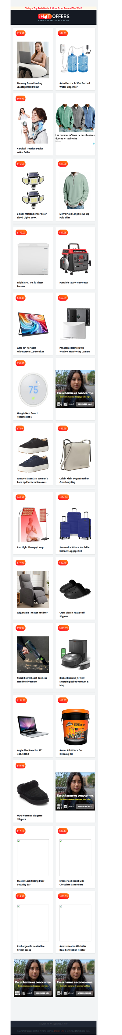 CK Crossbody $39 • Nest Thermostat $36 • 1200W Generator $97 • Acer Portable Monitor $33 • Crocs Slippers $22 • Convection Heater $119 • Theater Recliner $77