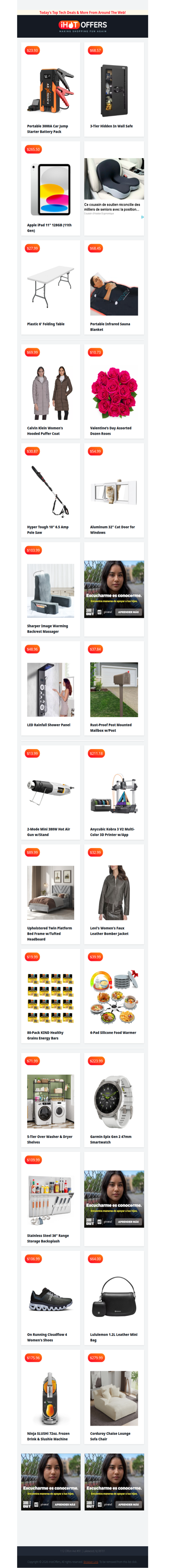 Car Jump Starter $23 • Wall Safe $68 • iPad 11 128GB $265 • 6' Table $27 • Sauna Blanket $68 • CK Puffer Coat $69 • 12 Roses $10 • Pole Chainsaw $30