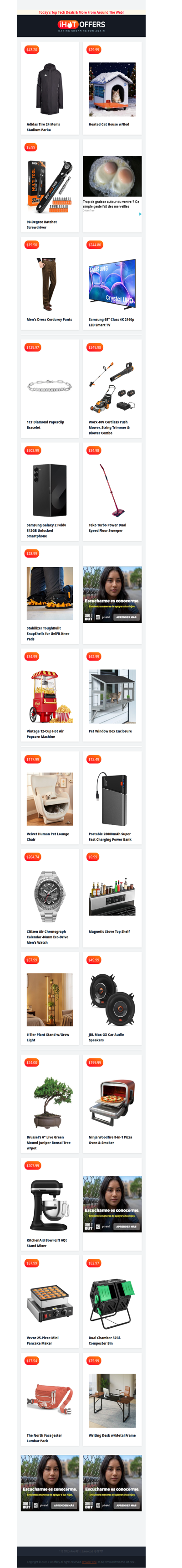 Adidas Parka $43 • Heated Pet House $29 • Corduroy Pants $19 • Ratchet Screwdriver $6 • Samsung 65