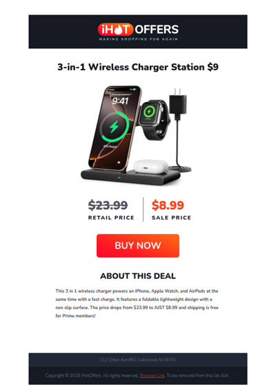 Wireless 3-in-1  Charger Station - $9