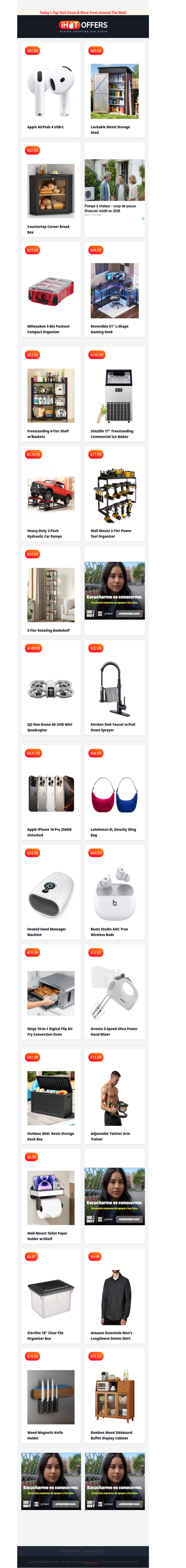 AirPods 4 $60 • Metal Shed $69 • Milwaukee Organizer $29 • L-Gaming Desk $44 • Denim Shirt $10 • Ninja Oven $75 • Power Tool Rack $18 • Hydraulic Car Ramp $170