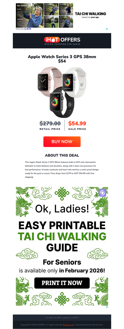 Apple Watch 3 GPS 38mm - $54