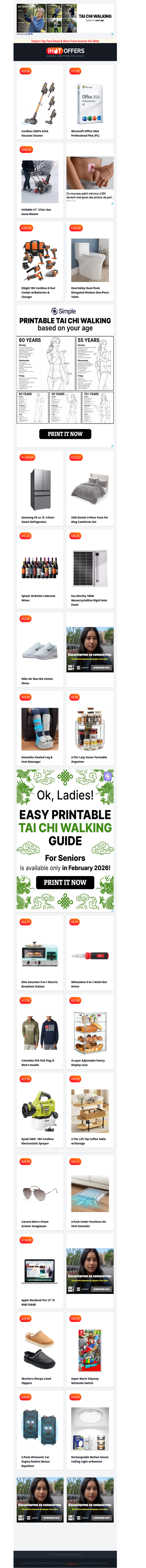 Cordless Vac $25 • Microsoft Office $18 • Gas Snow Blower $266 • UGG King Comforter $123 • 18 Cabernet Wines $55 • Macbook Pro $174 • Breakfast Station $32