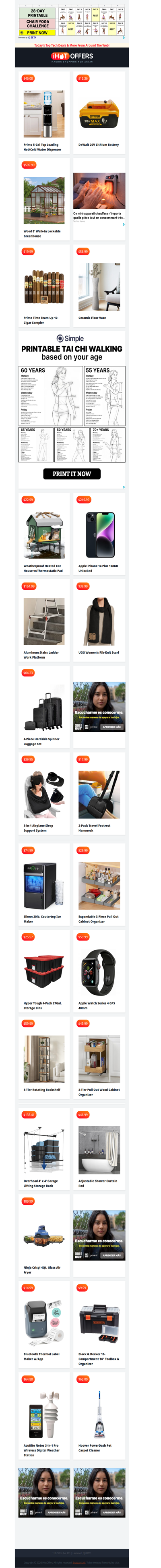 Hot/Cold Dispenser $46 • DeWalt Battery $13 • Walk-in Greenhouse $599 • 10-Cigar Sampler $20 • Floor Vase $56 • Heated Pet House $22 • iPhone 14+ $24