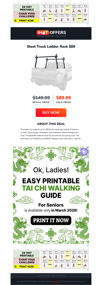 Steel Truck Ladder Rack - $89