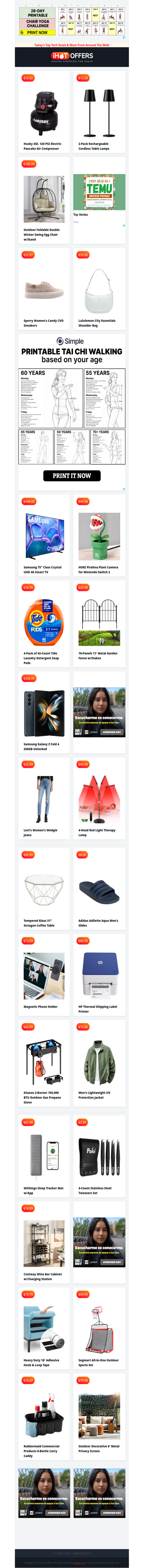 Husky Compressor $33 • 2 Table Lamps $13 • Double Wicker Swing $189 • Sperry Sneakers $33 • Samsung 75