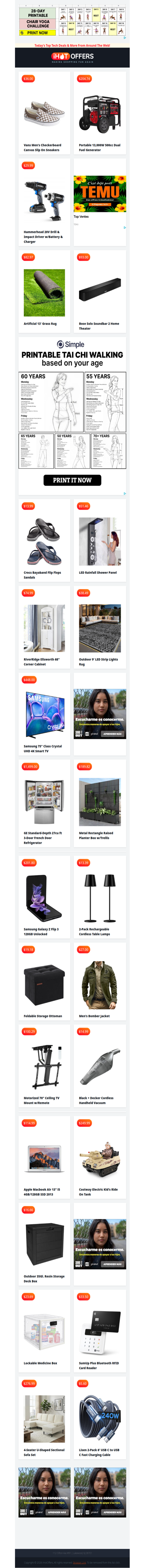 Vans Sneakers $36 • 13kw Generator $204 • Outdoor LED Rug $38 • Bose Soundbar $93 • Crocs Sandals $14 • LED Shower Panel $51 • 13' Grass Rug $82