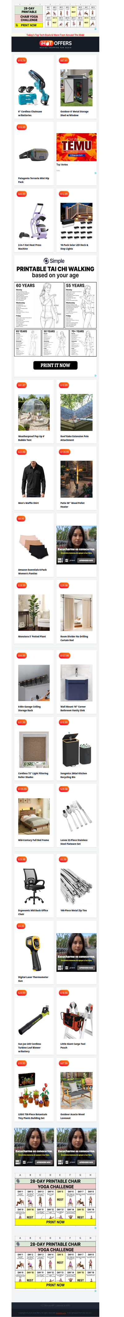 Cordless Chainsaw $19 • Metal Shed $87 • Hat Press Machine $89 • 16 Solar Lights $13 • Room Divider $30 • Bubble Tent $81 • Patagonia Hip Pack $17