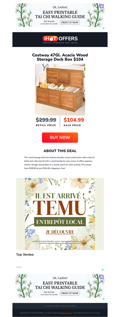 Acacia Wood Deck Storage Box - $104