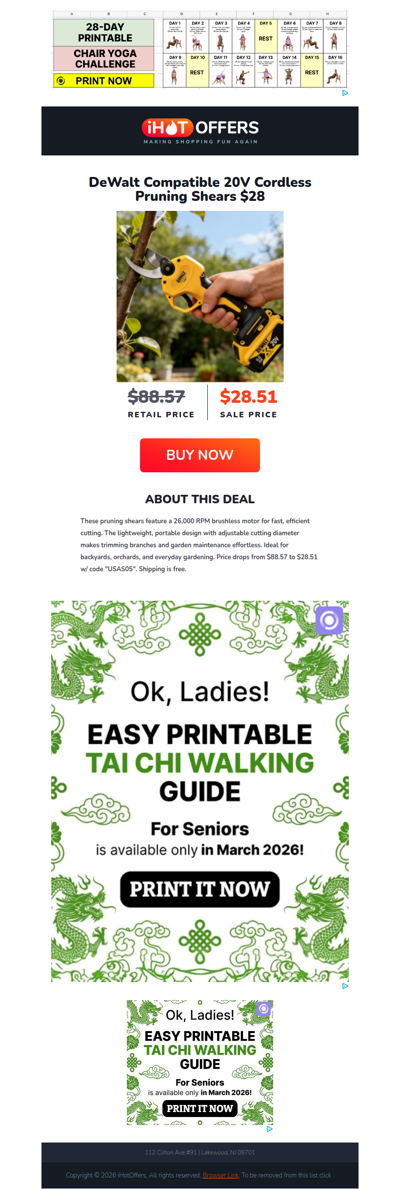 DeWalt Compatible 20V Pruning Shears - $28