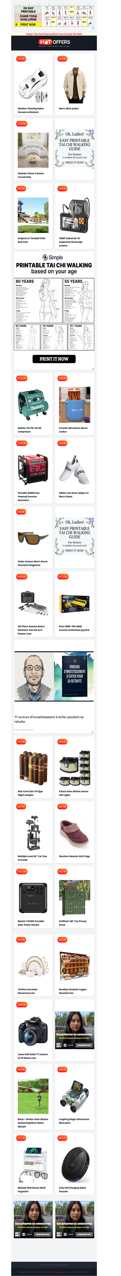 Robot Window Cleaner $59 • Shirt Jacket $22 • Curved Sofa $729 • Football Field Goal $35 • Borescope Camera $15 • Makita Compressor $123 • 4400W Generator $159