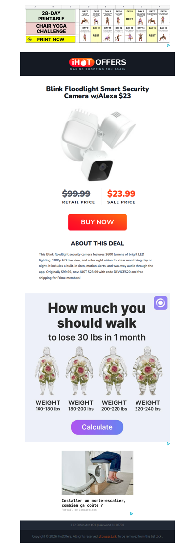 Blink Floodlight Smart Camera - $23