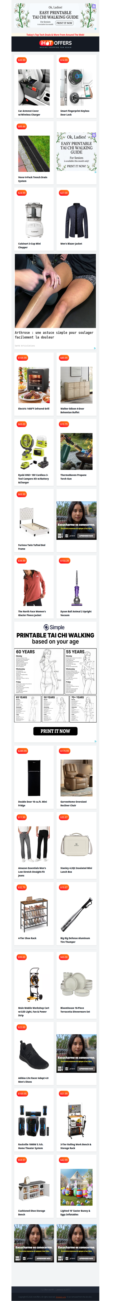 Car Console $20 • Fingerprint Lock $15 • Trench Drain $89 • Cuisinart Chopper $24 • Blazer Jacket $27 • eInfrared Grill $109 • Ryobi Campers Kit $69