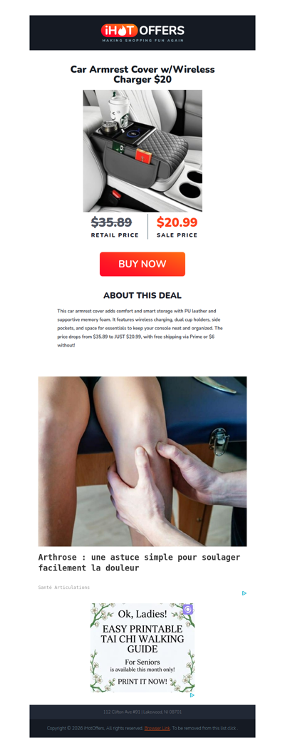 Car Armrest Console w/Wireless Charger - $20