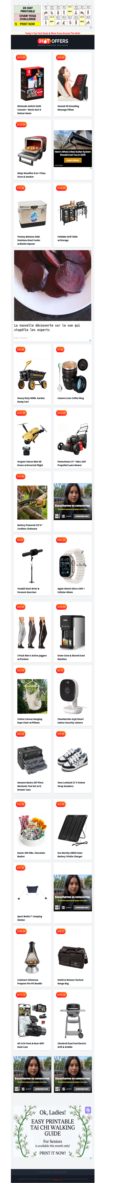 Ninja Smoker $160 • Switch+Mario $215 • Massage Pillow $29 • Tommy Bahama Cooler $75 • Garden Dump Cart $48 • Camera Lens Mug $7 • 140cc Mower $216