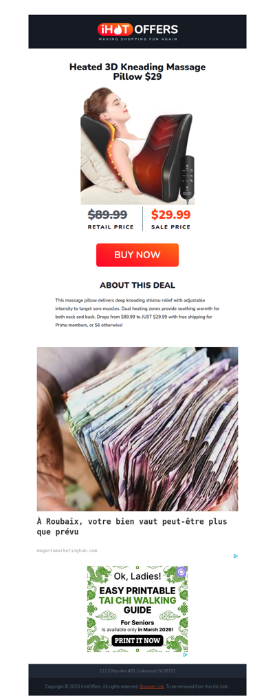 Heated 3D Kneading Massage Pillow - $29