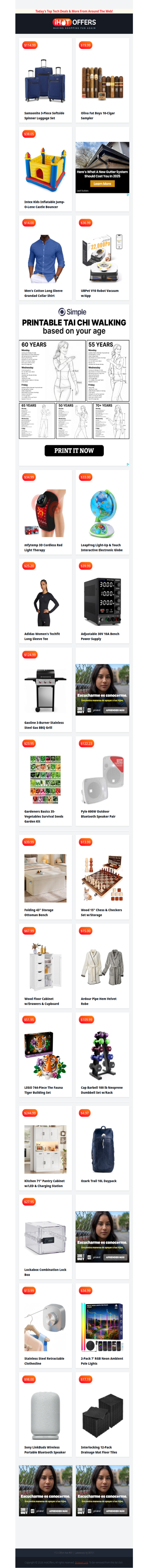 Samsonite 3pc Luggage $114 • 10 Oliva Cigars $20 • Bounce House $38 • 10L Daypack $5 • Robot Vacuum $36 • Adidas Long Tee $25 • Red Light Therapy $34