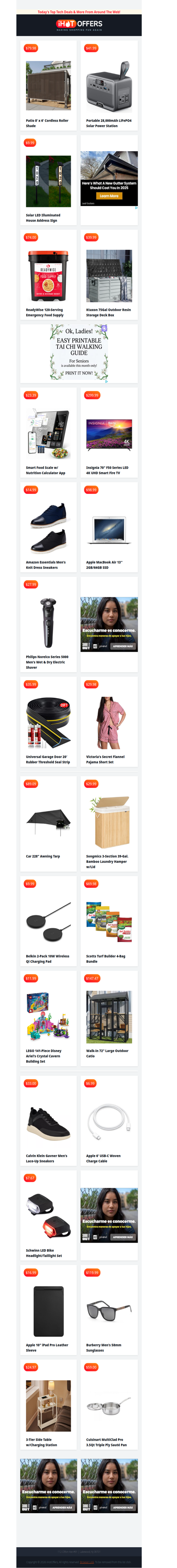 Solar Power Station $41 • Patio Shades $79 • Emergency Food Supply $74 • Solar Address Sign$10 • 75Gl Deck Box $39 • Nutrition Scale $23 • Insignia 70