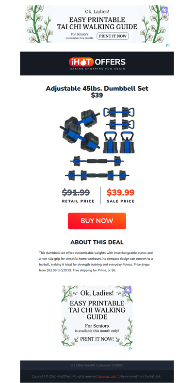 Adjustable 45lb Dumbbell Set - $39