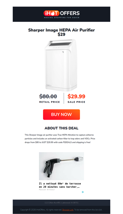 Sharper Image HEPA Air Purifier - $29