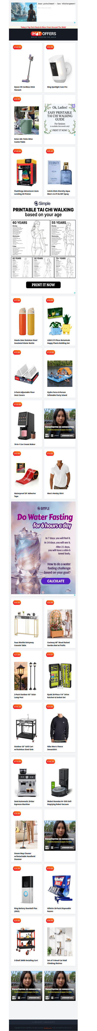 Dyson V8 $143 • Ring Spotlight Cam $55 • Keter Cooler/Table $39 • Flashforge 3D Printer $140 • CK Eternity EDT $25 • Owala Bottle $18 • Floor Vent Covers $13