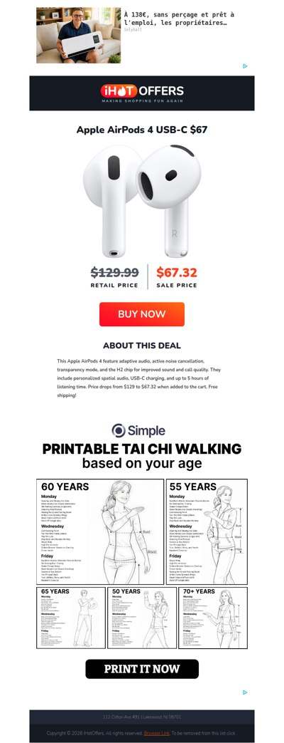 Apple AirPods 4 USB-C - $67