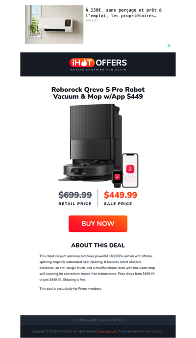 Roborock Robot Vacuum & Mop w/App - $449