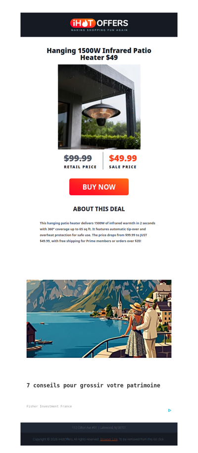 Infrared Hanging Patio Heater - $49!