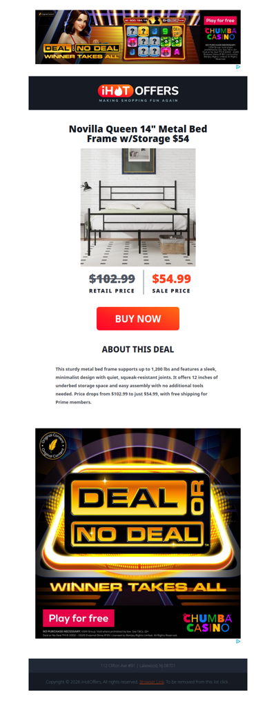 Novilla Queen Metal Bed Frame – $54!