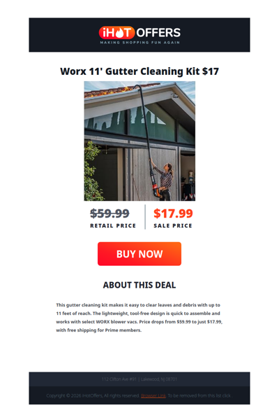Worx 11' Gutter Cleaning Kit – $17!