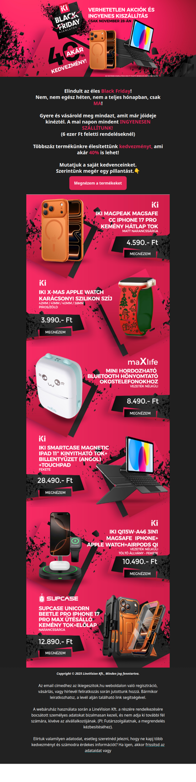 Csak ma Black Friday és ingyenes szállítás 🚚