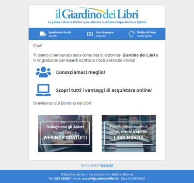 Grazie di esserti iscritto al nostro servizio novita' - La newsletter del Giardino dei Libri!