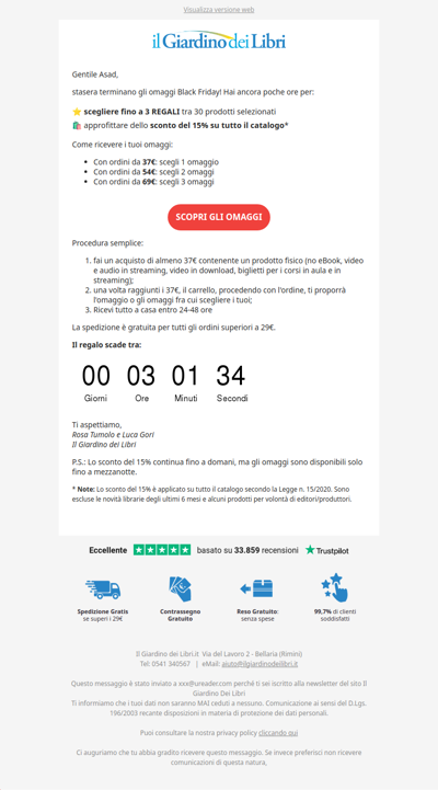 ⚡️ ULTIME ORE per i 3 REGALI e -15% su tutto fino a domani!