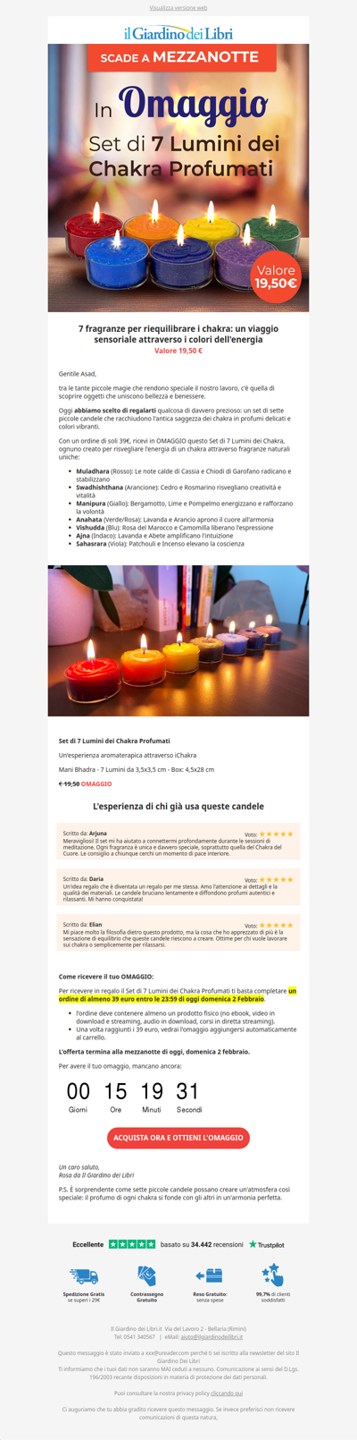 ⚡️ Ultima occasione: In OMAGGIO il Set 7 Lumini dei Chakra | valore 19,50€